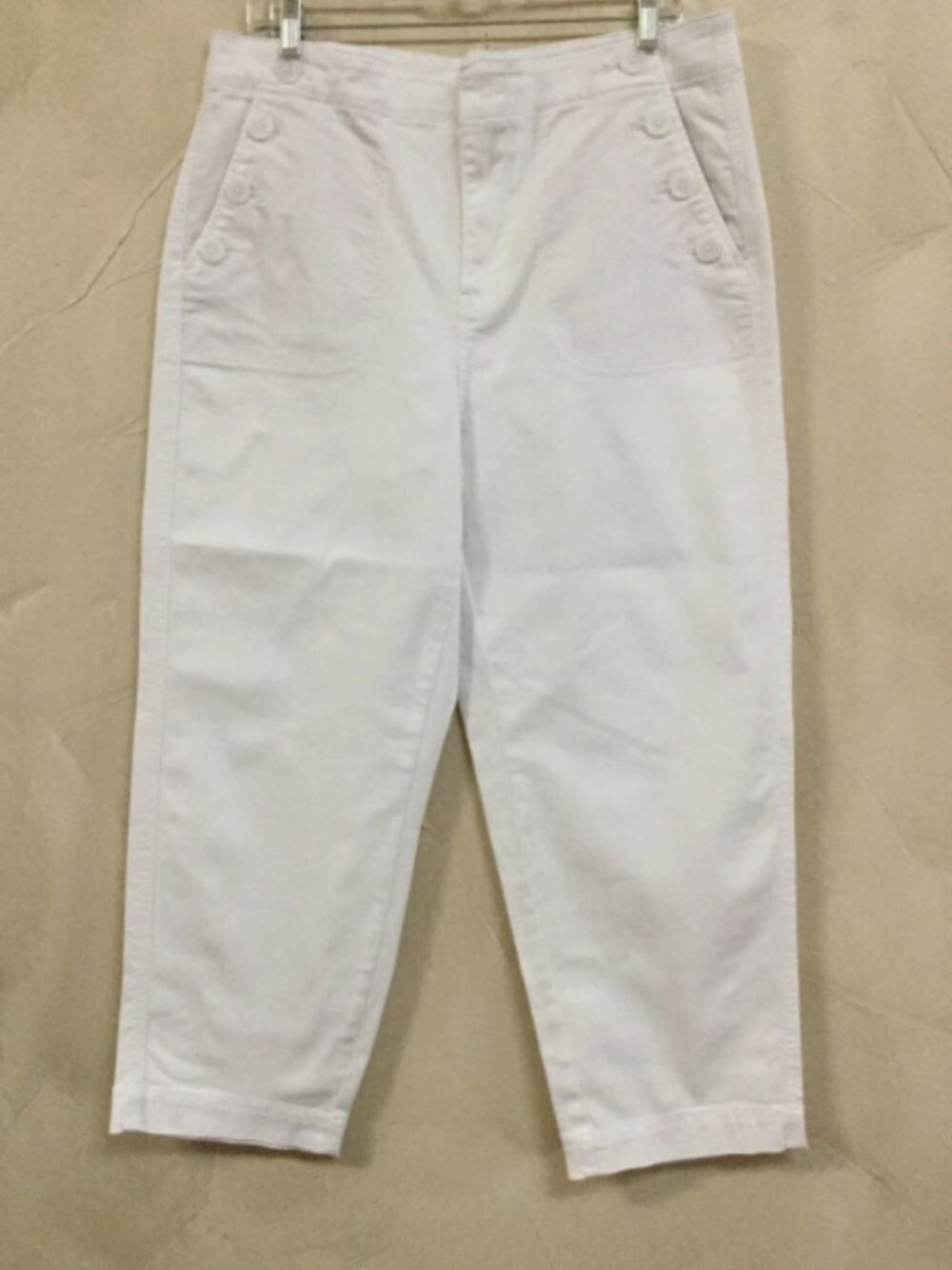 Talbots Women Size 12 Sailor Pants Jeans Cropped Wide Leg White Pockets Stretch